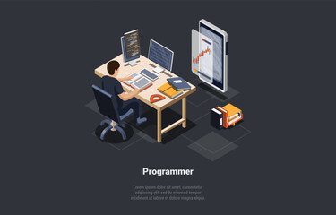 Wall Mural - software development coding process. programmer or web developer coding app for trading on computer 