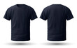 plain navy t-shirt mockup template, with views, front and back, isolated on transparent background, generative ai