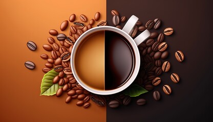 Sticker - Place for text next to coffee beans and a colorful coffee mug.