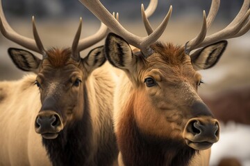 Wall Mural - Images of male elk heads in close proximity to one another