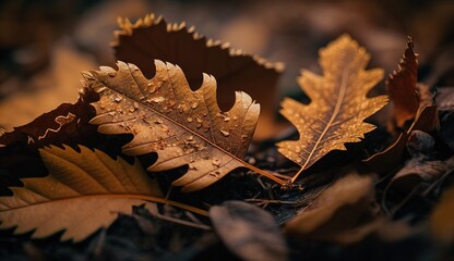 Wall Mural - autumn leaves on the woodland floor, taken up close.