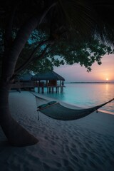 Wall Mural - Amazing drone view of the beach and water with beautiful colors. luxury tropical resort or hotel with water villas and beautiful beach scenery. maldives, summer vacation, resort maldivian houses.