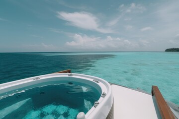 Wall Mural - Amazing drone view of the beach and water with beautiful colors. luxury tropical resort or hotel with water villas and beautiful beach scenery. maldives, summer vacation, resort maldivian houses.