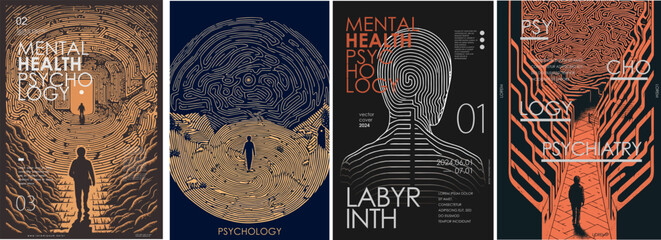 psychology, psychiatry and mental health. vector philosophic line illustration of man, searching for