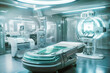 © TRINETTE + CHRIS - Futuristic hospital room with high tech AI technology equipment. Generative AI.
