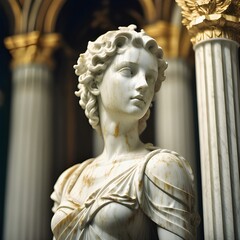 Image of a white marble statue of a young woman with alabaster skin known as Aphrodite, the beautiful Greek goddess of love. She was also known to the Romans as the Roman goddess Venus.