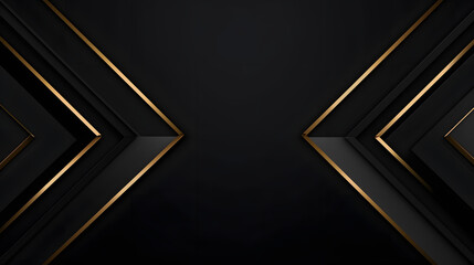 Abstract golden lines on black BG. Luxury universal frame. Premium 3d design. Geometric triangle borders with copy space in center. Right left down up arrows. Modern VIP fashion Black Friday banner