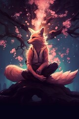 Wall Mural - Red fox cub. AI generated art illustration.