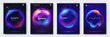 Fototapeta Łazienka - Poster collection with abstract colorful gradient sphere. Glowing vibrant liquid gradient shape on dark background. Design template for flyer, social media, banner, placard. Vector illustration