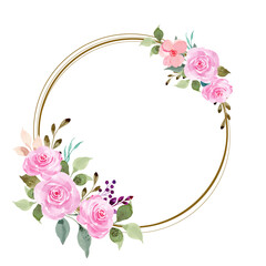 Watercolor pink rose flower wreath