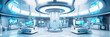 © aicandy - Panoramic view of a futuristic hospital with advanced robotic surgical machines and holographic interfaces