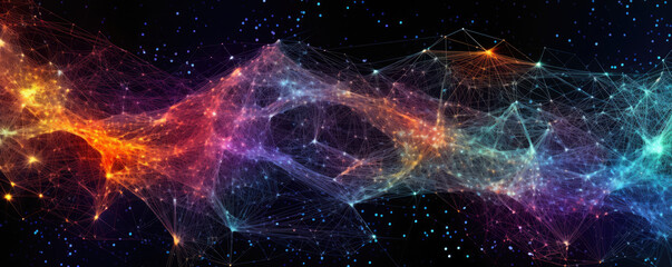 Wide aspect ratio of a complex neural network, illustrating the concept of machine learning in medicine