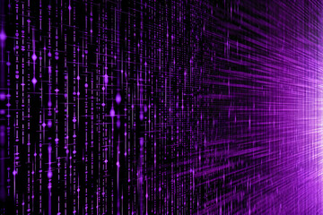 Wall Mural - Purple gray raining hacker’s screen dark coding line. AI generative