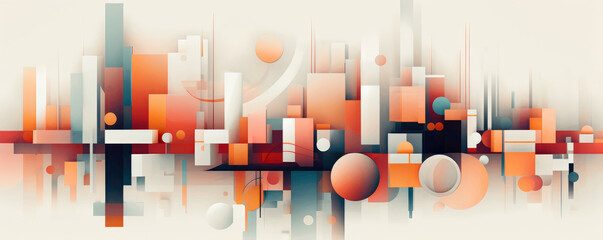 Wall Mural - a minimalist panorama featuring bold, geometric shapes intersecting in a symphony of technological h