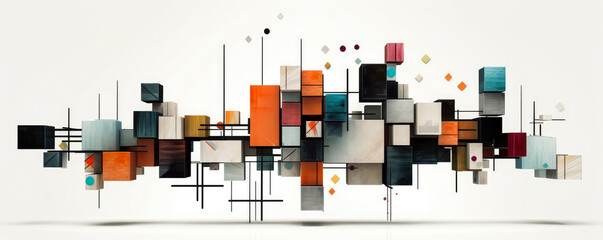 Wall Mural - an abstract display of minimalist geometric shapes, representing the building blocks of technologica