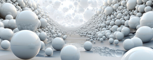 Wall Mural - panoramic view of white abstract data spheres floating in a digital space, symbolizing the infinite 
