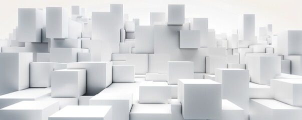 Wall Mural - a minimalist panorama featuring white abstract geometric shapes, symbolizing the building blocks of 