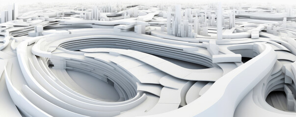 Wall Mural - panoramic view of white abstract circuit paths intertwining, symbolizing the interconnectedness of t