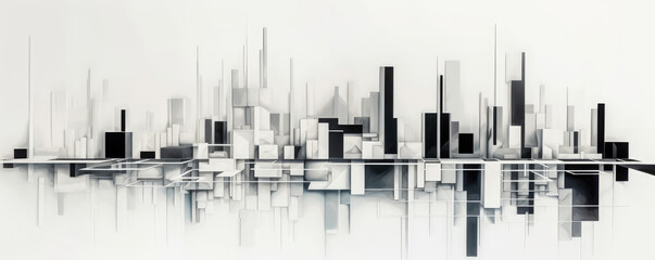 Wall Mural - a minimalist panorama featuring sleek white lines and geometric shapes, embodying the precision of m