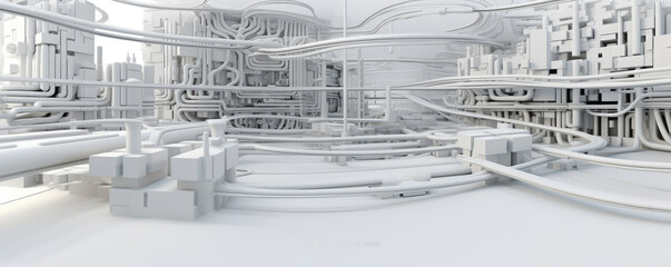 Wall Mural - a minimalist panorama featuring white circuit paths intersecting in a symphony of technological conn