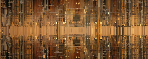 Wall Mural - a serene panoramic view of minimalist circuit board patterns against a backdrop of muted earth tones