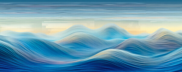 Wall Mural - panoramic view of a digital wave pattern represented in soothing, pastel azure hues