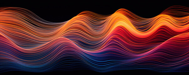 Wall Mural - panoramic depiction of a digital wave pattern represented in bright, neon cinnamon tones