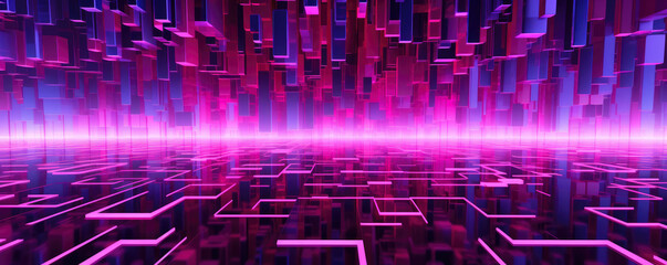 Wall Mural - wide panorama of a minimalistic technology pattern in electric, neon plum hues