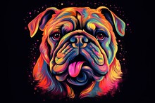 Colorful Dog Head Art, Artistic Illustration, Generative AI