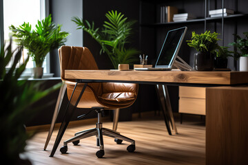 Fototapete - Generative AI Comfortable chair near desk in modern office interior