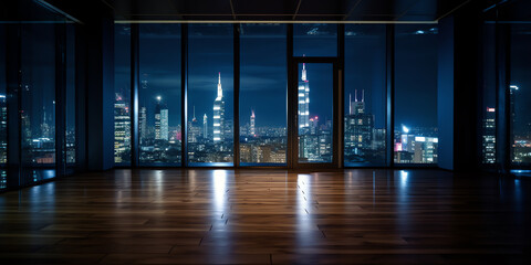 Wall Mural - Generative AI Empty square floor and city skyline with modern building at night in Shanghai, China.