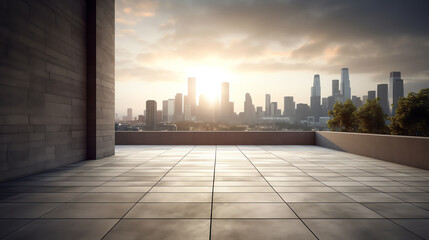 Poster - Generative AI Empty square floor and green woods natural scenery in city park