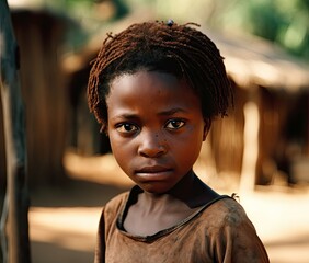 Wall Mural - A young girl with dreadlocks standing in front of a building. Generative AI.