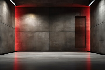 Poster - Generative AI Abstract 3d rendering of empty concrete room with light and shadow on the wall.