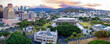 Panoramic view of Honolulu, including building business district, Iolani Palace, the State Capitol and Punchbowl Memorial Cemetary