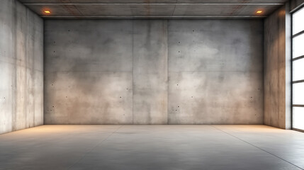 Poster - Generative AI Abstract 3d rendering of empty concrete room with light and shadow on the wall.