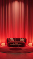 Aufkleber - Generative AI Cinema Red Cozy Armchairs With Comfortable Elbows. Illuminated armchair in the center.3d Rendering.