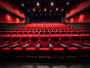 Aufkleber - Generative AI Empty cinema hall with red seats. Movie theatre