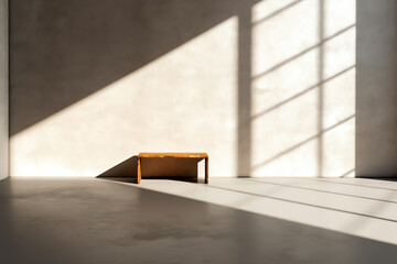 Poster - Generative AI Abstract 3d rendering of empty concrete room with light and shadow on the wall.