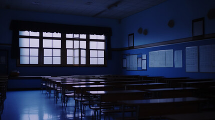 Poster - Generative AI Japanese high school classrooms, 2D Illustration - at Night Time.
