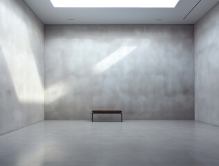 Poster - Generative AI Abstract 3d rendering of empty concrete room with light and shadow on the wall.