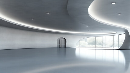 Poster - Generative AI 3d render of abstract futuristic architecture with concrete floor.