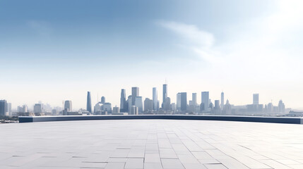 Poster - Generative AI Panoramic skyline and buildings with empty concrete square floor