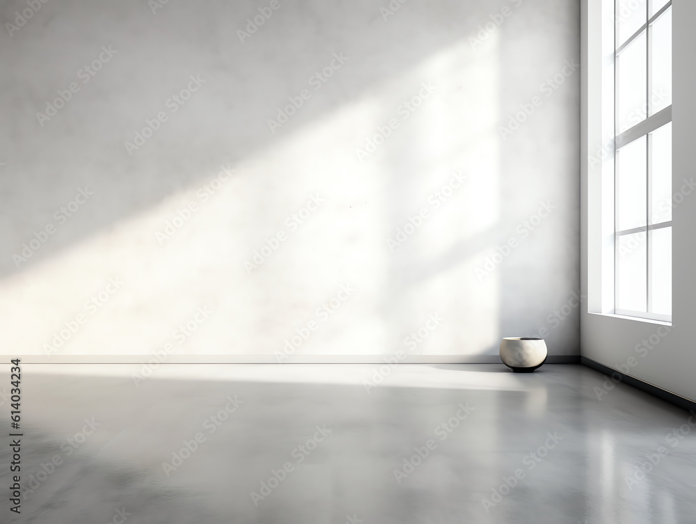 Generative AI Empty room with black walls, white concrete floor and ...