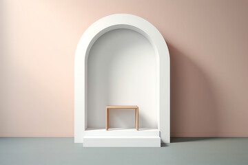 Poster - Generative AI View of empty pink room with arch design and concrete floor,Museum space, Chapel entrance, Perspective of minimal architecture. 3D render.