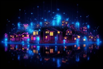 Fototapete - Developing a digital network for smart homes and cities. smart citi and network communication concepts. Generative AI