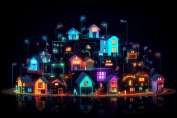 Fototapete - Developing a digital network for smart homes and cities. smart citi and network communication concepts. Generative AI