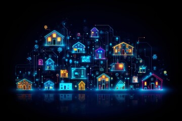 Fototapete - Developing a digital network for smart homes and cities. smart citi and network communication concepts. Generative AI