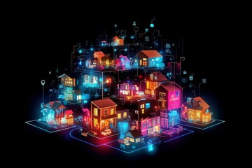 Fototapete - Developing a digital network for smart homes and cities. smart citi and network communication concepts. Generative AI