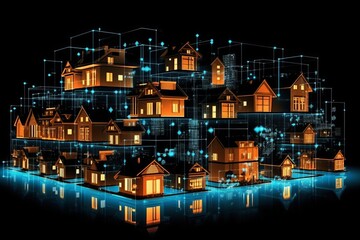 Fototapete - Developing a digital network for smart homes and cities. smart citi and network communication concepts. Generative AI